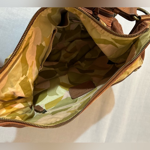 Fossil Boho Shoulder Purse Canvas Camouflage Brown Leather - Picture 8 of 13